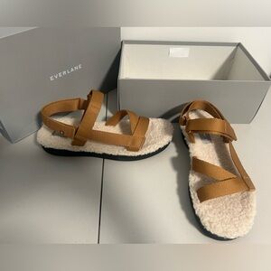 Everlane Day Crossover Sandal Brown Tan Women’s 8 Faux Fur Adjustable